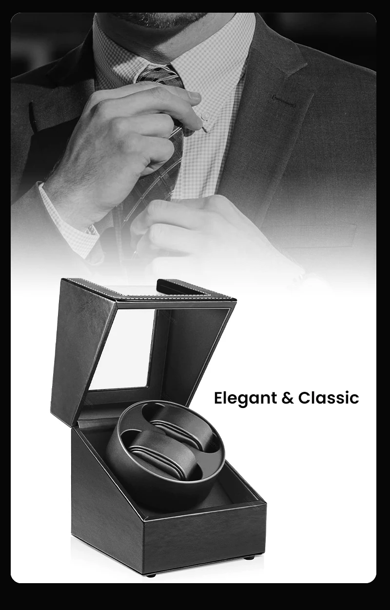 Black double watch winder for two automatic watches