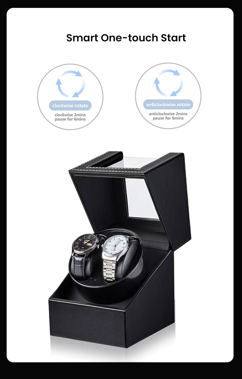 Black double watch winder for two automatic watches