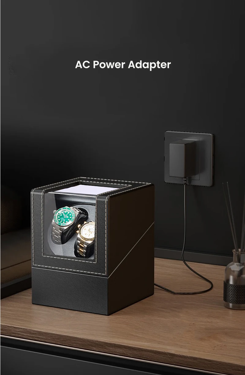 Black double watch winder for two automatic watches
