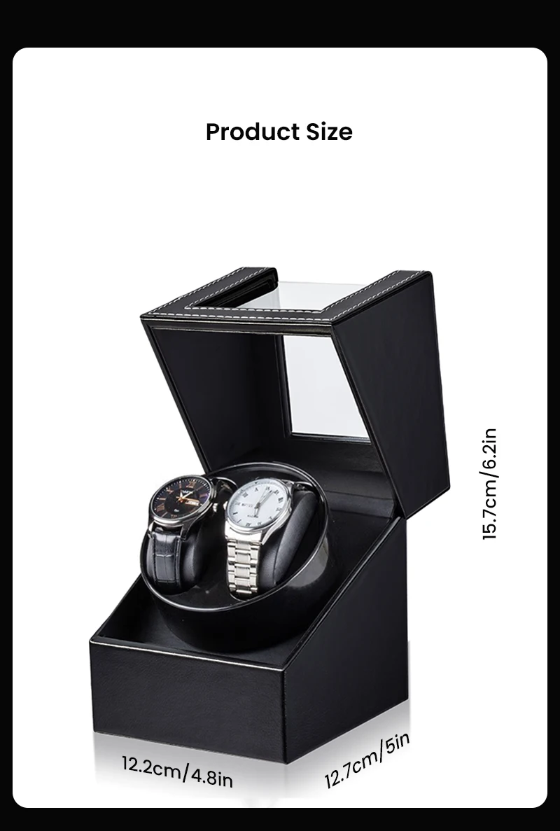 Black double watch winder for two automatic watches