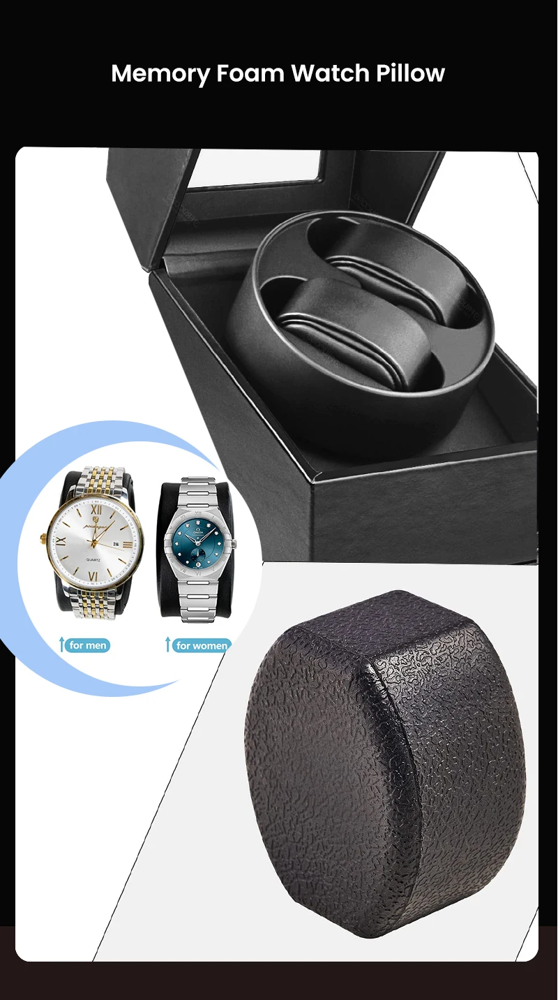 Black double watch winder for two automatic watches